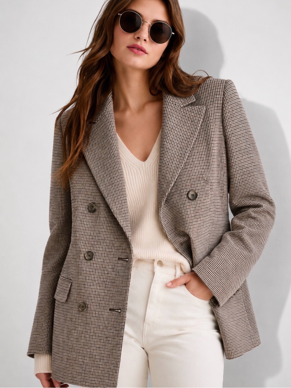 Aritzia WILFRED Margaux Oversized Houndstooth Double Breasted Blazer - Picture 1 of 10